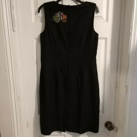 🦓🐯🐆Linen Shift Dress Embroidered w/Safari Animals Sleeveless Black Size 10 - Picture 6 of 15